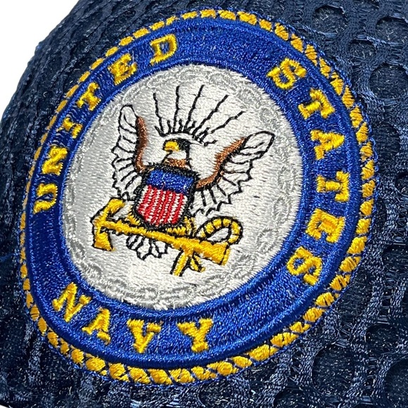 Mesh Navy Leather US Navy Cap w/Embroidered Logo Adjustable Hook Loop Enclosure - Picture 5 of 10